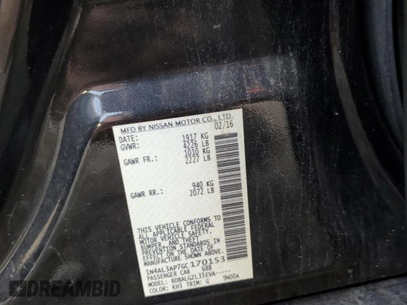 2016 Nissan Altima SR with VIN 1N4AL3AP7GC170153, listed as a Copart auction lot 65092895 with 117,894 mi miles and Salvage title. Bid and sale history available at DreamBid. Image 12.