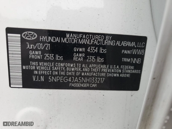 2022 Hyundai Sonata SE with VIN 5NPEG4JA5NH133217, listed as a Copart auction lot 51746425 with 19,707 mi miles and Salvage Title. Bid and sale history available at carsss.com. Image 13.
