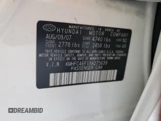 2008 Hyundai Azera Limited with VIN KMHFC46F18A275639, listed as a Copart auction lot 57425425 with 131,118 mi miles and Salvage title. Bid and sale history available at DreamBid. Image 12.