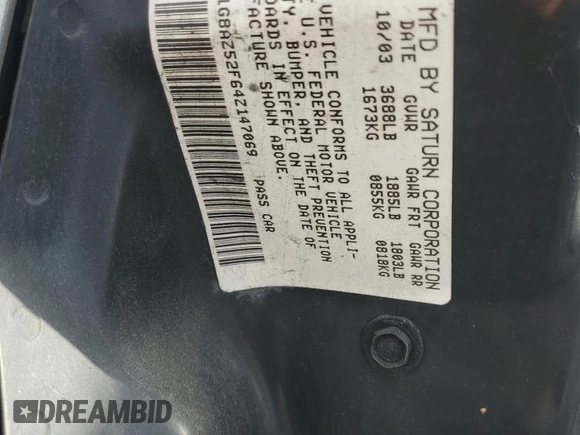 2004 Saturn ION ION 2 z VIN 1G8AZ52F64Z147069, wystawiony jako Copart lot #79388104 z przebiegiem 261 616 mil mil oraz Szkody całkowita. Historia ofert i sprzedaży dostępna na DreamBid. Obrazek 14.