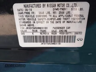 2017 Infiniti Q50 Premium with VIN JN1EV7AR2HM831181, listed as a IAAI auction lot 41804867 with 80,686 mi miles and . Bid and sale history available at DreamBid. Image 9.
