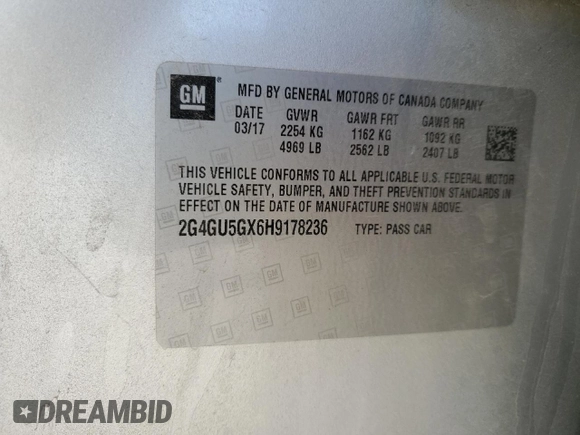 2017 Buick Regal GS with VIN 2G4GU5GX6H9178236, listed as a Copart auction lot 50429935 with 133,862 mi miles and Salvage Title. Bid and sale history available at DreamBid. Image 12.