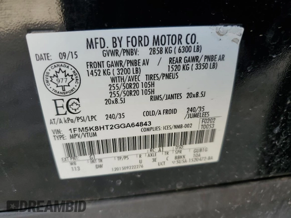 2016 Ford Explorer Platinum with VIN 1FM5K8HT2GGA64843, listed as a Copart auction lot 50070525 with 133,573 mi miles and Salvage Title. Bid and sale history available at DreamBid. Image 13.