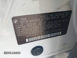 2012 BMW 7 Series 750Li xDrive with VIN WBAKC8C55CC436249, listed as a IAAI auction lot 41790639 with 194,486 mi miles and . Bid and sale history available at DreamBid. Image 9.