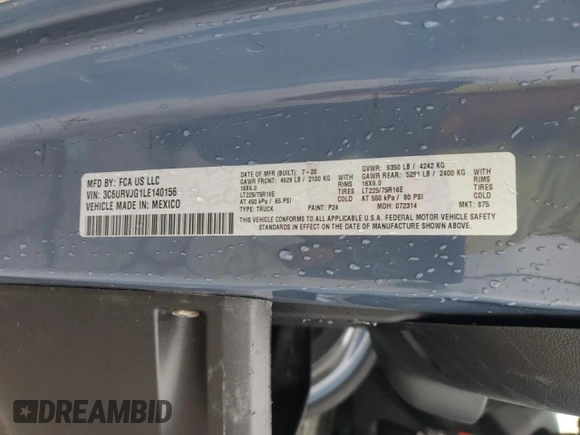 2020 Ram ProMaster Cargo with VIN 3C6URVJG1LE140156, listed as a Copart auction lot 47963185 with 50,845 mi miles and Clean Title. Bid and sale history available at carsss.com. Image 13.