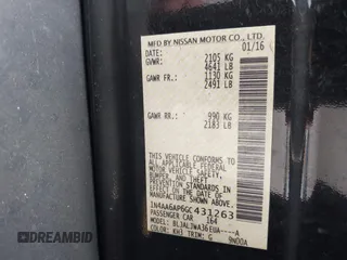 2016 Nissan Maxima Platinum with VIN 1N4AA6AP6GC431263, listed as a IAAI auction lot 40713089 with Not provided miles and . Bid and sale history available at DreamBid. Image 9.