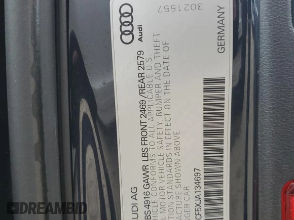 2018 Audi A5 Sportback Premium Plus with VIN WAUBNCF5XJA134697, listed as a Copart auction lot 45027994 with 48,499 mi miles. Bid and sale history available at carsss.com. Image 12.