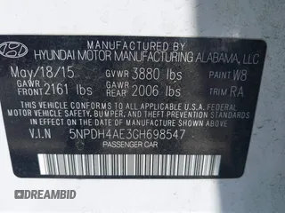 2016 Hyundai Elantra SE with VIN 5NPDH4AE3GH698547, listed as a IAAI auction lot 42564630 with 100,565 mi miles and . Bid and sale history available at DreamBid. Image 9.