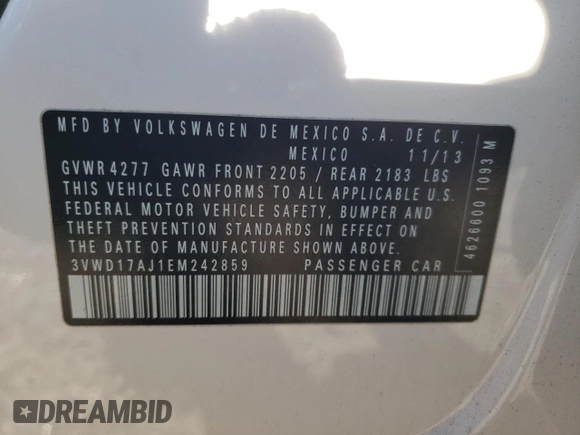 2014 Volkswagen Jetta Sedan SE with VIN 3VWD17AJ1EM242859, listed as a Copart auction lot 50131605 with 183,081 mi miles and Salvage Title. Bid and sale history available at carsss.com. Image 13.
