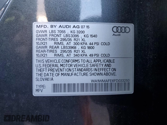2015 Audi Q7 3.0L TDI Prestige with VIN WA1WMAFE6FD033250, listed as a Copart auction lot 78840474 with 156,852 mi miles and Salvage Title. Bid and sale history available at carsss.com. Image 13.