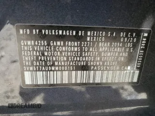 2021 Volkswagen GTI S z VIN 3VW5T7AU9MM000151, wystawiony jako Copart lot #82576074 z przebiegiem 70 094 mil mil oraz Nie do naprawy • Non repairable. Historia ofert i sprzedaży dostępna na DreamBid. Obrazek 12.