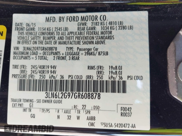 2016 Lincoln MKZ with VIN 3LN6L2G97GR608878, listed as a IAAI auction lot 41731619 with 152,429 mi miles and . Bid and sale history available at carsss.com. Image 9.