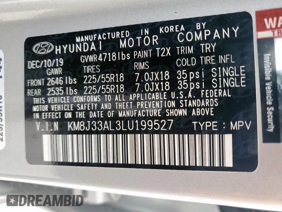 2020 Hyundai Tucson Sport с VIN KM8J33AL3LU199527, выставлен на аукционе Copart как лот 60246005 с пробегом 66 216 миль миль и Списание • Salvage title. История ставок и продаж доступна на DreamBid. Изображение 14.