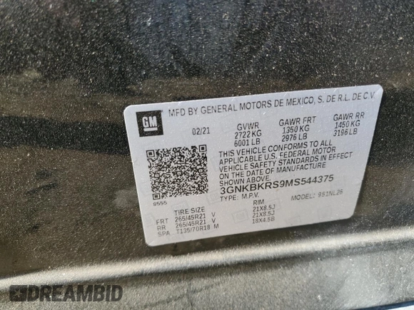 2021 Chevrolet Blazer RS z VIN 3GNKBKRS9MS544375, wystawiony jako Copart lot #49858505 z przebiegiem Nie podano mil oraz Nie do naprawy • Non repairable. Historia ofert i sprzedaży dostępna na DreamBid. Obrazek 13.