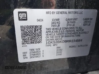 2024 GMC Yukon SLT with VIN 1GKS2BKD9RR234584, listed as a IAAI auction lot 41950124 with 22,054 mi miles. Bid and sale history available at carsss.com. Image 9.