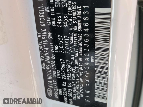 2018 Kia Sorento L with VIN 5XYPG4A31JG346631, listed as a Copart auction lot 50073165 with 126,182 mi miles and Clean Title. Bid and sale history available at carsss.com. Image 13.