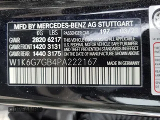 2023 Mercedes-Benz S-Class S 580 with VIN W1K6G7GB4PA222167, listed as a Copart auction lot 44016715 with 23,404 mi miles and Salvage Title. Bid and sale history available at carsss.com. Image 12.