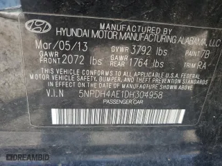 2013 Hyundai Elantra GLS with VIN 5NPDH4AE1DH304958, listed as a Copart auction lot 51828505 with 142,109 mi miles and Clean Title. Bid and sale history available at carsss.com. Image 12.