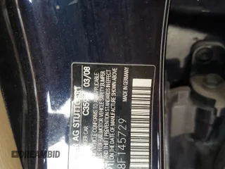 2008 Mercedes-Benz C 300 Sport with VIN WDDGF81XX8F145729, listed as a Copart auction lot 63607305 with Not provided miles and Clean title. Bid and sale history available at DreamBid. Image 12.