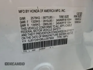 2020 Acura MDX with VIN 5J8YD4H36LL057904, listed as a Copart auction lot 44463045 with 60,436 mi miles and Salvage Title. Bid and sale history available at carsss.com. Image 15.