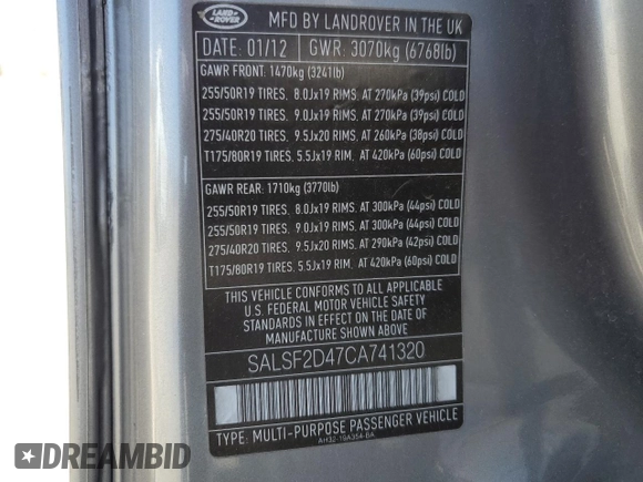 2012 Land Rover Range Rover Sport HSE with VIN SALSF2D47CA741320, listed as a Copart auction lot 52128495 with 110,160 mi miles and Salvage Title. Bid and sale history available at DreamBid. Image 15.