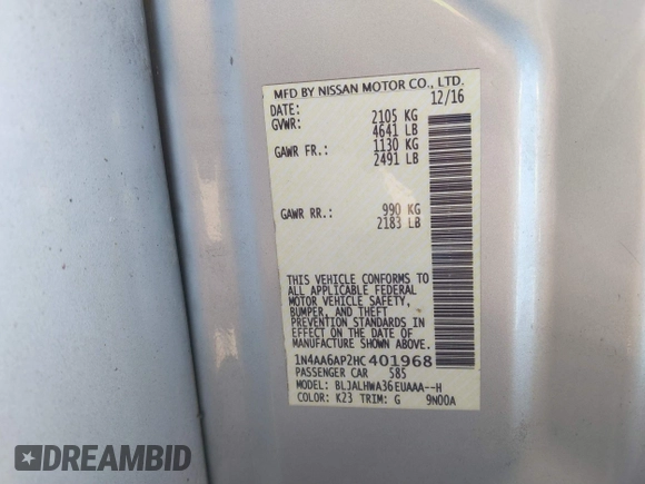 2017 Nissan Maxima SR with VIN 1N4AA6AP2HC401968, listed as a IAAI auction lot 40267157 with 94,254 mi miles and . Bid and sale history available at DreamBid. Image 9.