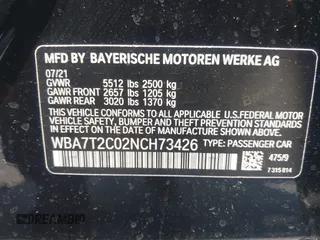 2022 BMW 7 Series 740i with VIN WBA7T2C02NCH73426, listed as a IAAI auction lot 42641007 with 49,300 mi miles and . Bid and sale history available at DreamBid. Image 9.