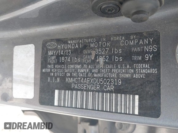 2013 Hyundai Accent GLS z VIN KMHCT4AEXDU502319, wystawiony jako IAAI lot #42423517 z przebiegiem 228 402 mil mil oraz . Historia ofert i sprzedaży dostępna na DreamBid. Obrazek 9.
