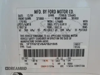 2010 Ford F-150 XL z VIN 1FTFW1EV6AFB21505, wystawiony jako Copart lot #45311265 z przebiegiem 147 928 mil mil oraz Szkoda całkowita • Salvage title. Historia ofert i sprzedaży dostępna na DreamBid. Obrazek 12.