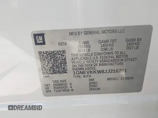 2018 Chevrolet Traverse High Country with VIN 1GNEVKKW8JJ216251, listed as a IAAI auction lot 41850824 with 85,432 mi miles and . Bid and sale history available at DreamBid. Image 9.