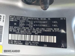 2017 Toyota Sienna XLE Auto Access Seat with VIN 5TDYZ3DC0HS784509, listed as a IAAI auction lot 41725664 with 69,990 mi miles. Bid and sale history available at carsss.com. Image 9.