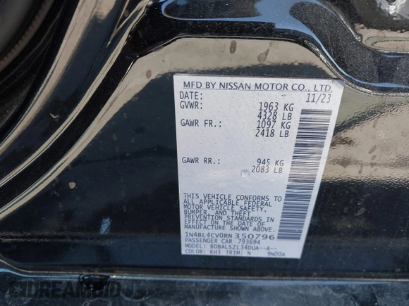2024 Nissan Altima SR z VIN 1N4BL4CV0RN350796, wystawiony jako IAAI lot #41565832 z przebiegiem 13 078 mil mil oraz . Historia ofert i sprzedaży dostępna na DreamBid. Obrazek 9.