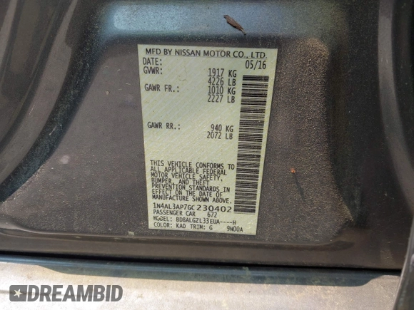 2016 Nissan Altima S with VIN 1N4AL3AP7GC230402, listed as a IAAI auction lot 42374171 with 110,761 mi miles and . Bid and sale history available at DreamBid. Image 9.