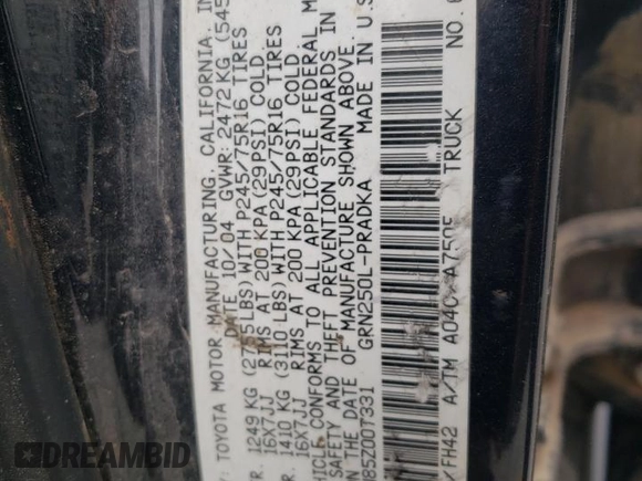 2005 Toyota Tacoma with VIN 5TEMU52N85Z007331, listed as a Copart auction lot 60466515 with 232,049 mi miles and Salvage title. Bid and sale history available at DreamBid. Image 12.