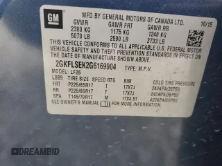 2016 GMC Terrain SLE with VIN 2GKFLSEK2G6169904, listed as a Copart auction lot 44773945 with 102,682 mi miles and Salvage Title. Bid and sale history available at DreamBid. Image 15.