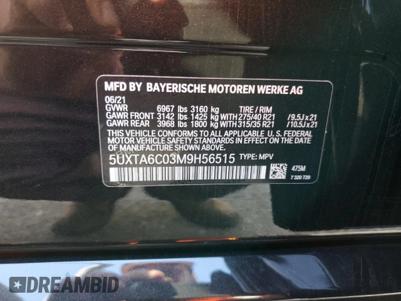 2021 BMW X5 xDrive45e with VIN 5UXTA6C03M9H56515, listed as a Copart auction lot 45798715 with 59,156 mi miles and Salvage Title. Bid and sale history available at carsss.com. Image 13.