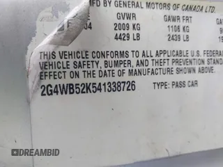 2004 Buick Regal LS with VIN 2G4WB52K541338726, listed as a IAAI auction lot 42487270 with 143,721 mi miles and . Bid and sale history available at DreamBid. Image 9.