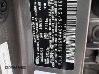 2015 Kia Optima SXL Turbo with VIN 5XXGR4A65FG458168, listed as a Copart auction lot 44966795 with 55,055 mi miles and Non Repairable. Bid and sale history available at DreamBid. Image 15.