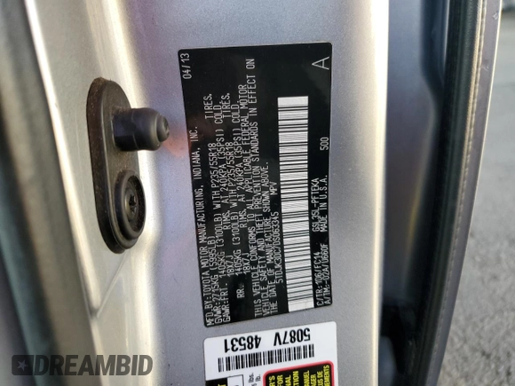 2013 Toyota Sienna LE with VIN 5TDJK3DC7DS063345, listed as a Copart auction lot 41707155 with 268,833 mi miles and Salvage Title. Bid and sale history available at carsss.com. Image 13.