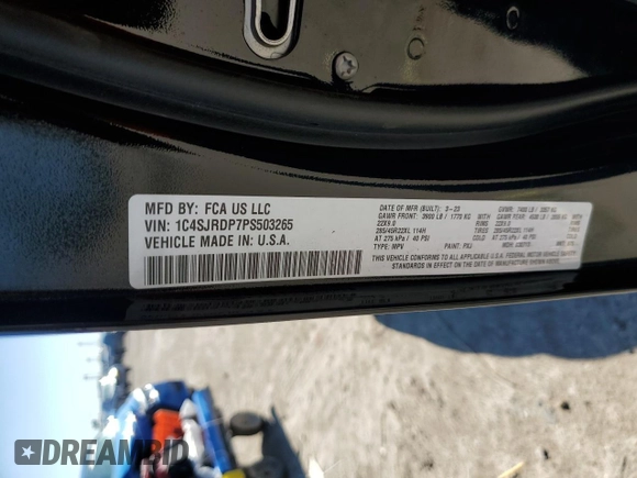 2023 Jeep Grand Wagoneer with VIN 1C4SJRDP7PS503265, listed as a Copart auction lot 47933515 with 20,091 mi miles and Salvage title. Bid and sale history available at DreamBid. Image 14.