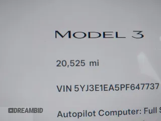 2023 Tesla Model 3 with VIN 5YJ3E1EA5PF647737, listed as a IAAI auction lot 42430145 with 20,525 mi miles and . Bid and sale history available at DreamBid. Image 15.