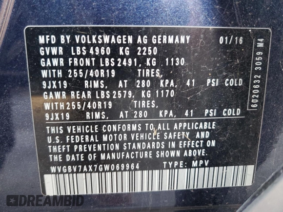 2016 Volkswagen Tiguan SE with VIN WVGBV7AX7GW069964, listed as a Copart auction lot 50357245 with 83,905 mi miles and Clean Title. Bid and sale history available at DreamBid. Image 13.
