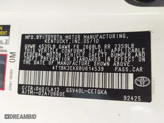 2011 Toyota Camry LE with VIN 4T1BK3EK6BU614539, listed as a IAAI auction lot 41874492 with 129,870 mi miles. Bid and sale history available at carsss.com. Image 9.