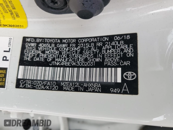 2019 Toyota Corolla Hatchback SE with VIN JTNK4RBE9K3002031, listed as a Copart auction lot 69240234 with 70,246 mi miles and Non Repairable. Bid and sale history available at carsss.com. Image 13.