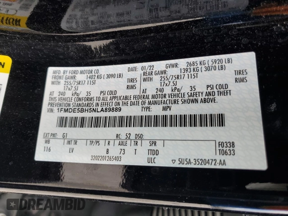 2022 Ford Bronco with VIN 1FMDE5BH5NLA89889, listed as a Copart auction lot 56490255 with 21,913 mi miles and Salvage title. Bid and sale history available at DreamBid. Image 13.