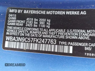 2015 BMW 4 Series 428i xDrive with VIN WBA3N9C57FK247763, listed as a IAAI auction lot 41783892 with 158,813 mi miles and . Bid and sale history available at DreamBid. Image 9.