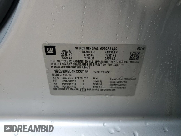 2015 Chevrolet Silverado 1500 LT with VIN 1GCVKREC4FZ322166, listed as a Copart auction lot 51247185 with 124,867 mi miles and Clean Title. Bid and sale history available at DreamBid. Image 12.