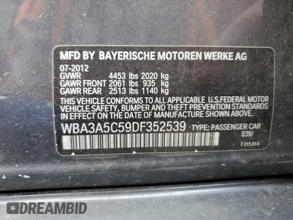 2013 BMW 3 Series 328i z VIN WBA3A5C59DF352539, wystawiony jako Copart lot #55279645 z przebiegiem 119 870 mil mil oraz Czysty tytuł • Clean title. Historia ofert i sprzedaży dostępna na DreamBid. Obrazek 12.