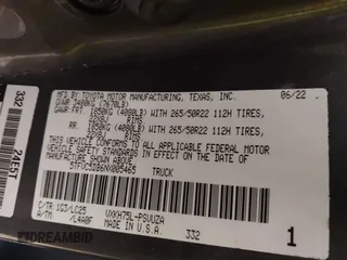2022 Toyota Tundra Capstone Hybrid with VIN 5TFVC5DB6NX005465, listed as a IAAI auction lot 41589222 with 28,452 mi miles and . Bid and sale history available at DreamBid. Image 9.