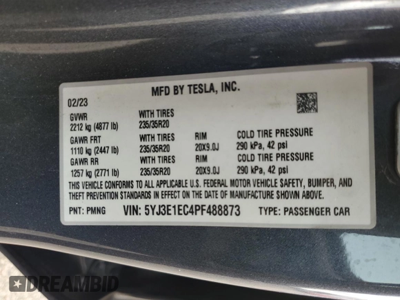 2023 Tesla Model 3 Performance z VIN 5YJ3E1EC4PF488873, wystawiony jako Copart lot #78991994 z przebiegiem 26 452 mil mil oraz Szkoda całkowita • Salvage title. Historia ofert i sprzedaży dostępna na DreamBid. Obrazek 12.